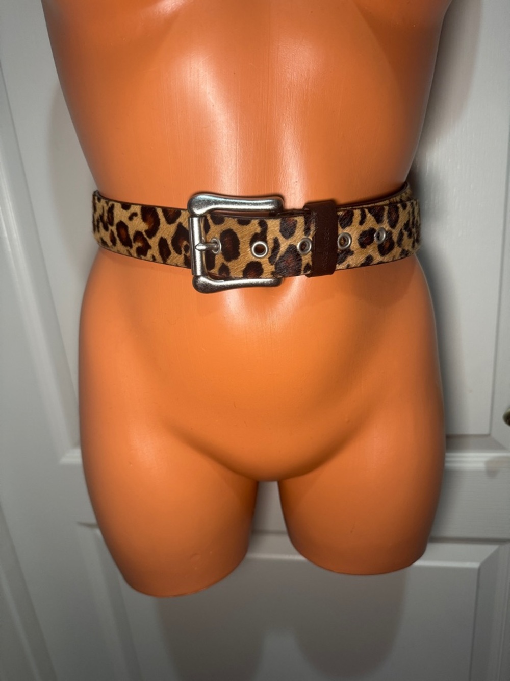 NINE WEST Cow Hair Leather Belt with Leopard Print $100 NWOT KL